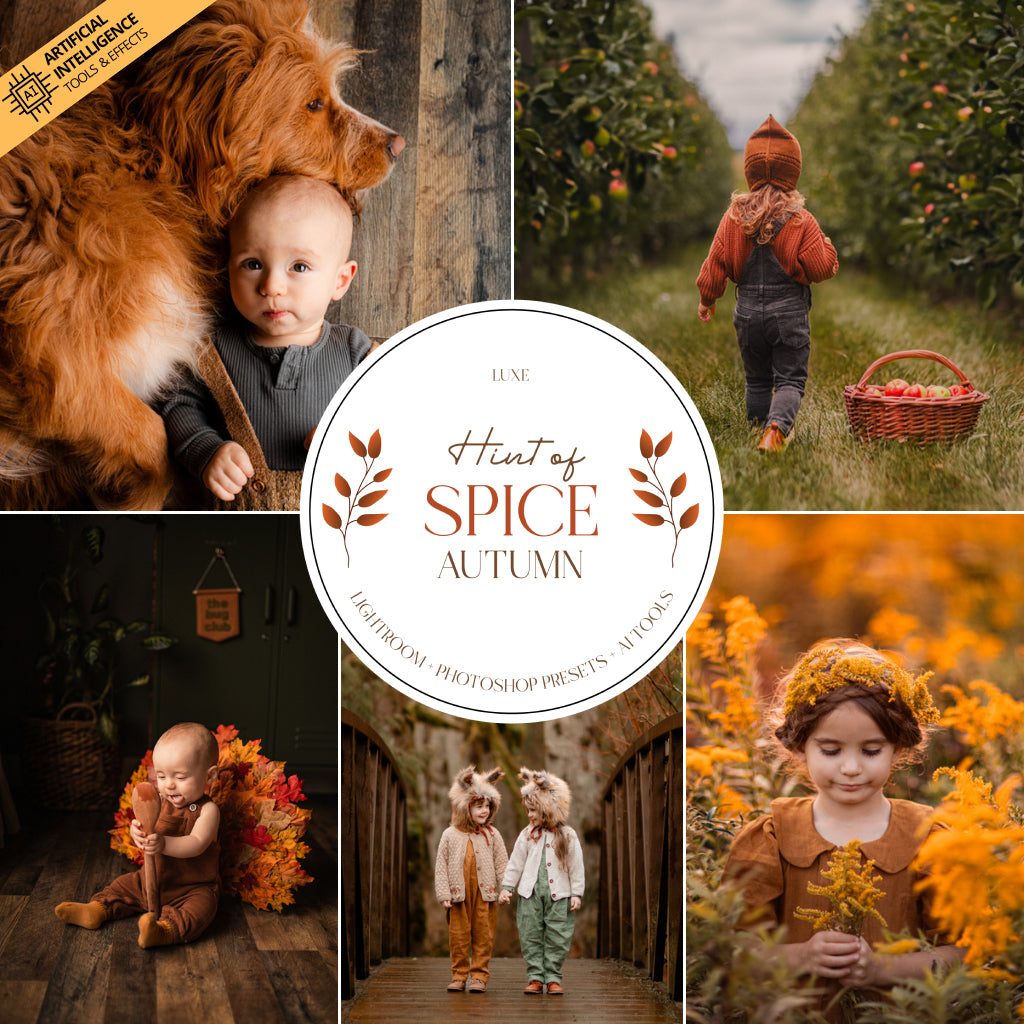 Luxe Hint of Spice Autumn Lightroom Presets &amp; AI Tools – Desktop &amp; Mobile